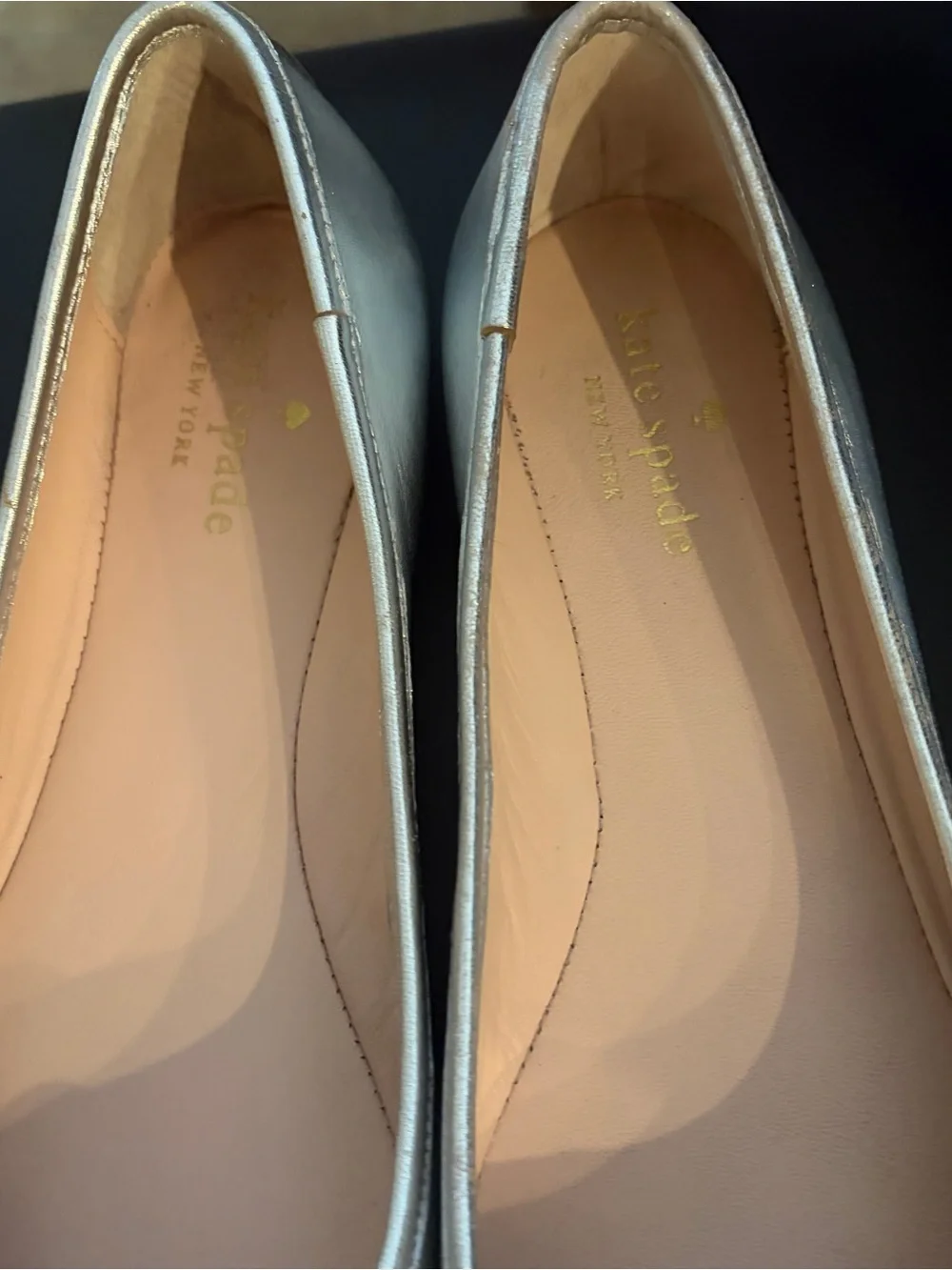 Kate Spade NY Metallic Silver Ballet Flats 7.5M – Bow & Spade Charm